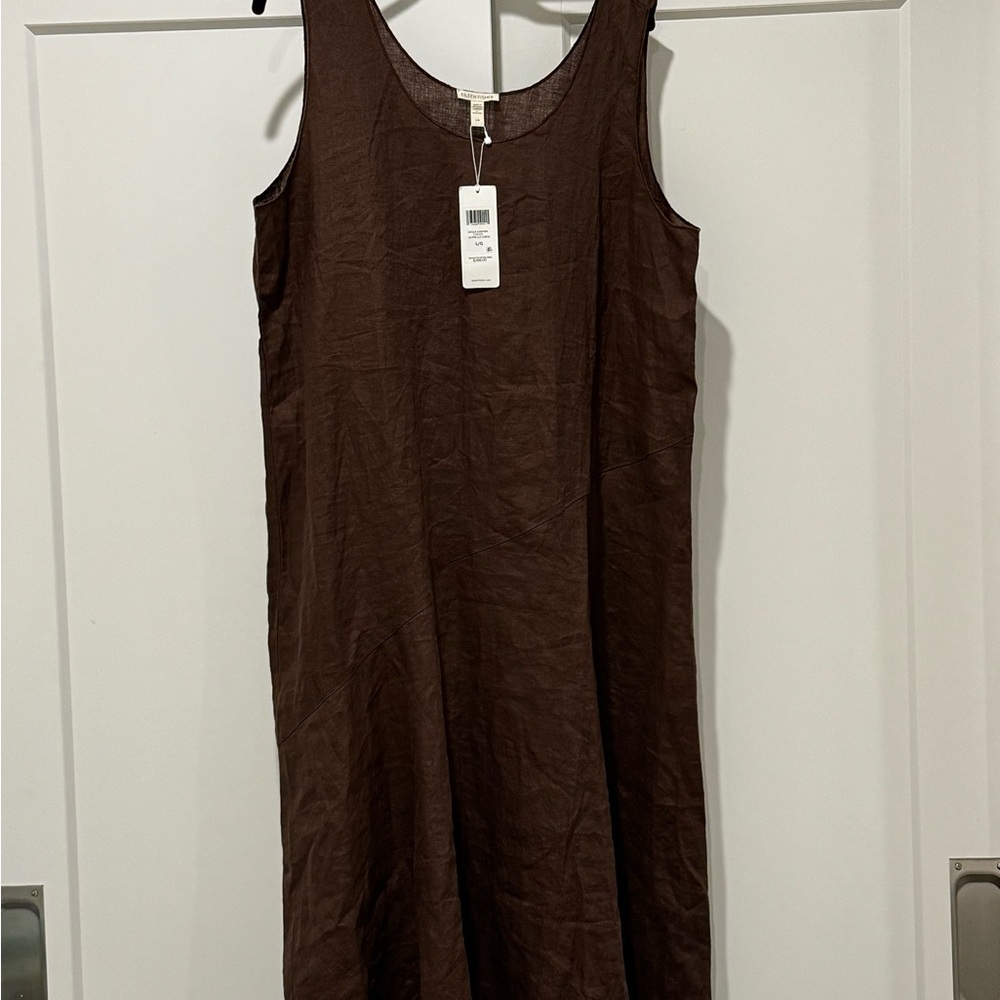 Eileen Fisher Linen midi tank dress.  Cocoa brown. Sz L.  NWT.